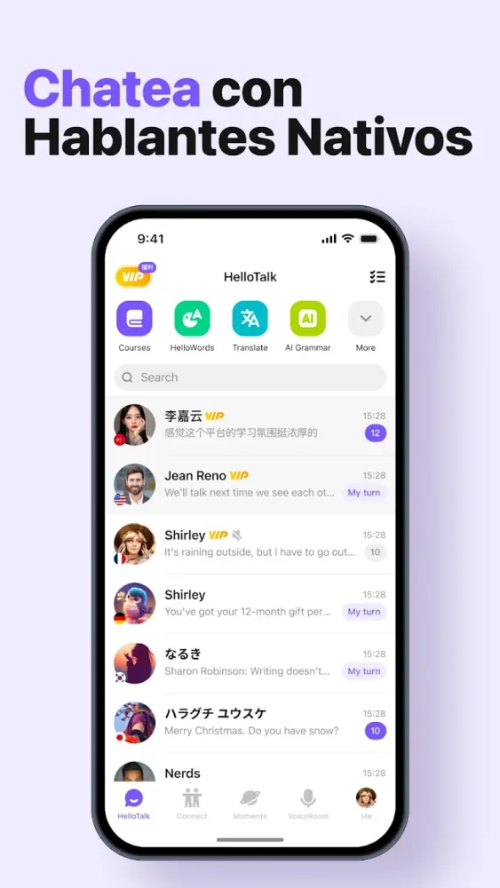 Captura de la aplicación HelloTalk 