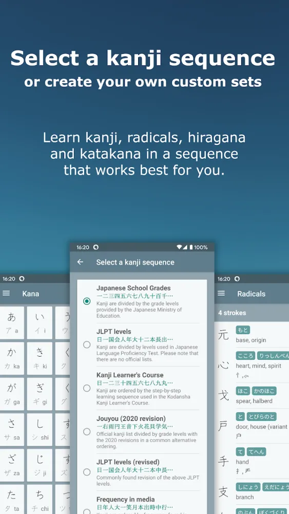 Captura de la aplicación Japanese Kanji Study