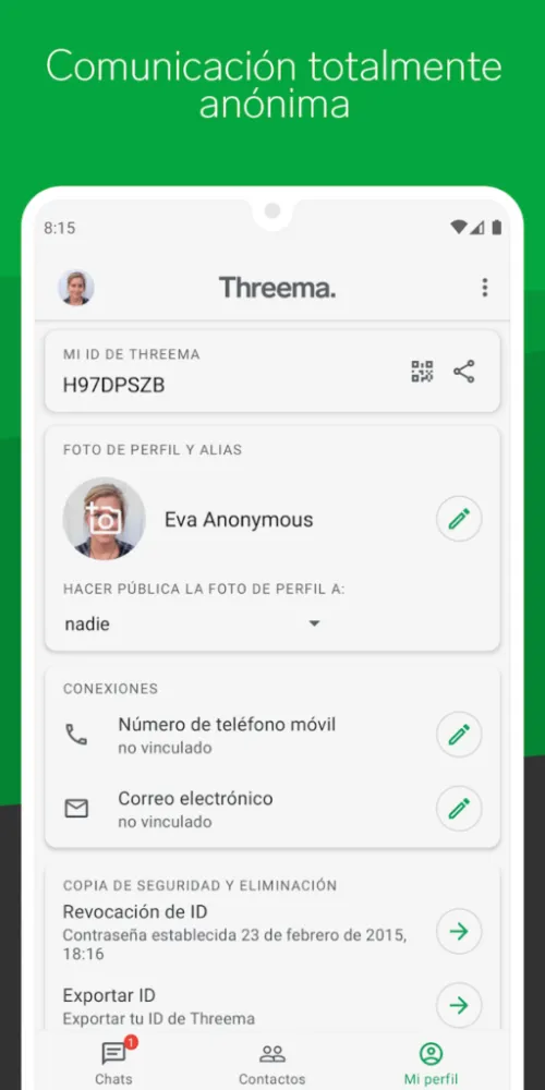 Captura de la aplicación Threema