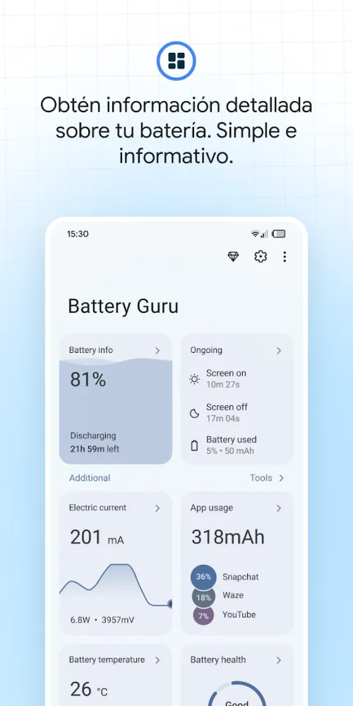 Captura de la aplicación Battery Guru