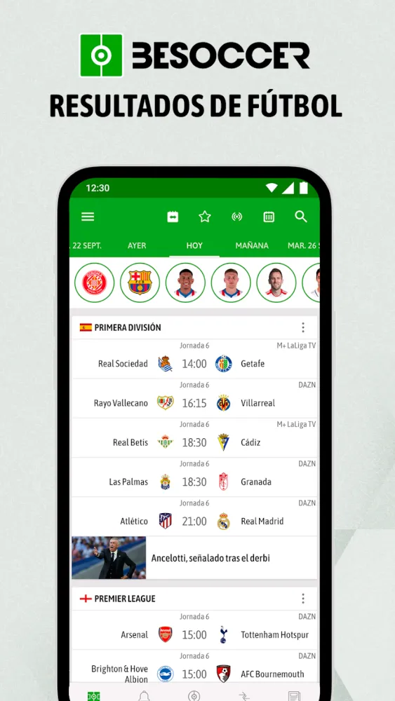 Captura de la aplicación BeSoccer