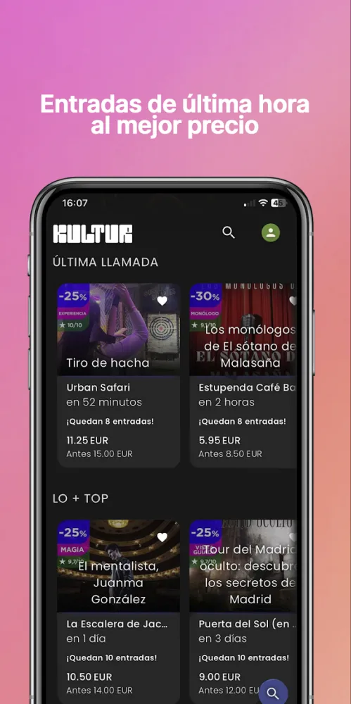 Captura de la aplicación Kultur