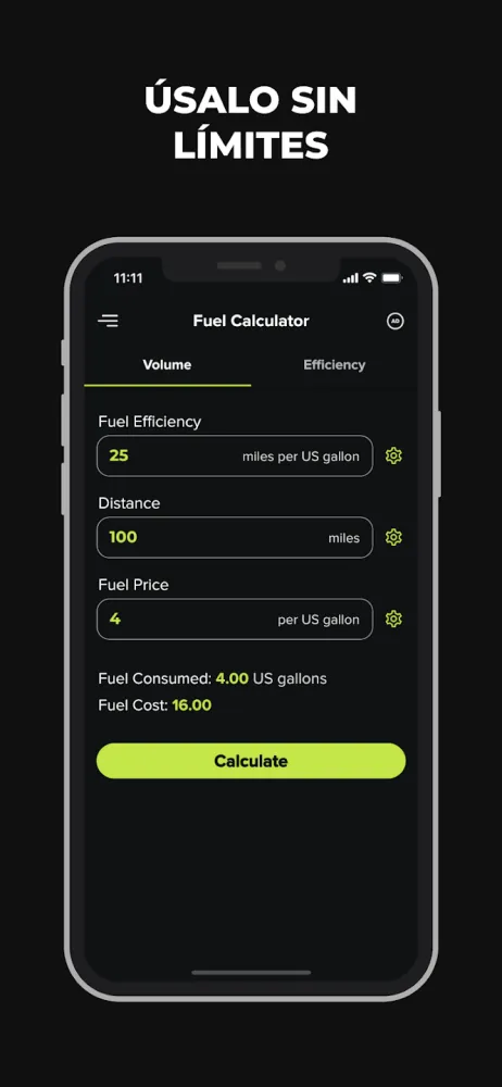 Captura de la aplicación Calculadora de Combustible