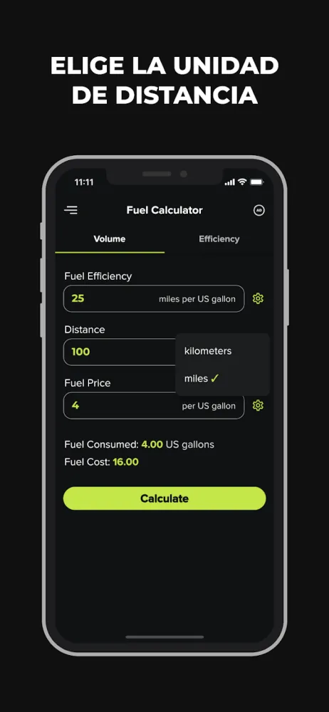Captura de la aplicación Calculadora de Combustible