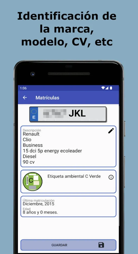 Captura de la aplicación Matrículas españolas
