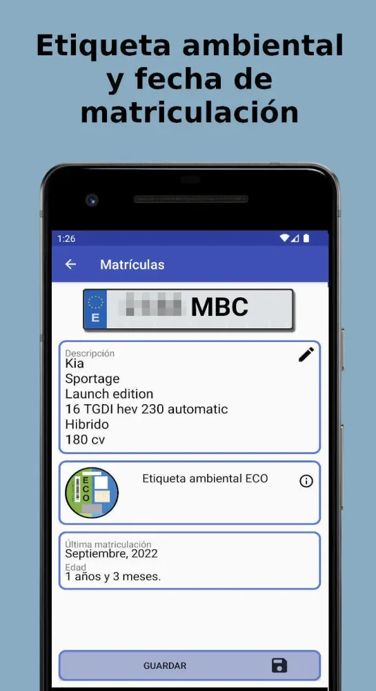 Captura de la aplicación Matrículas españolas