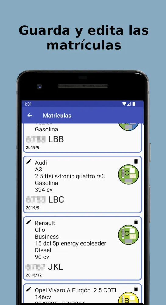 Captura de la aplicación Matrículas españolas