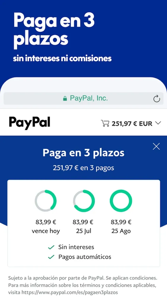 Captura de la aplicación PayPal